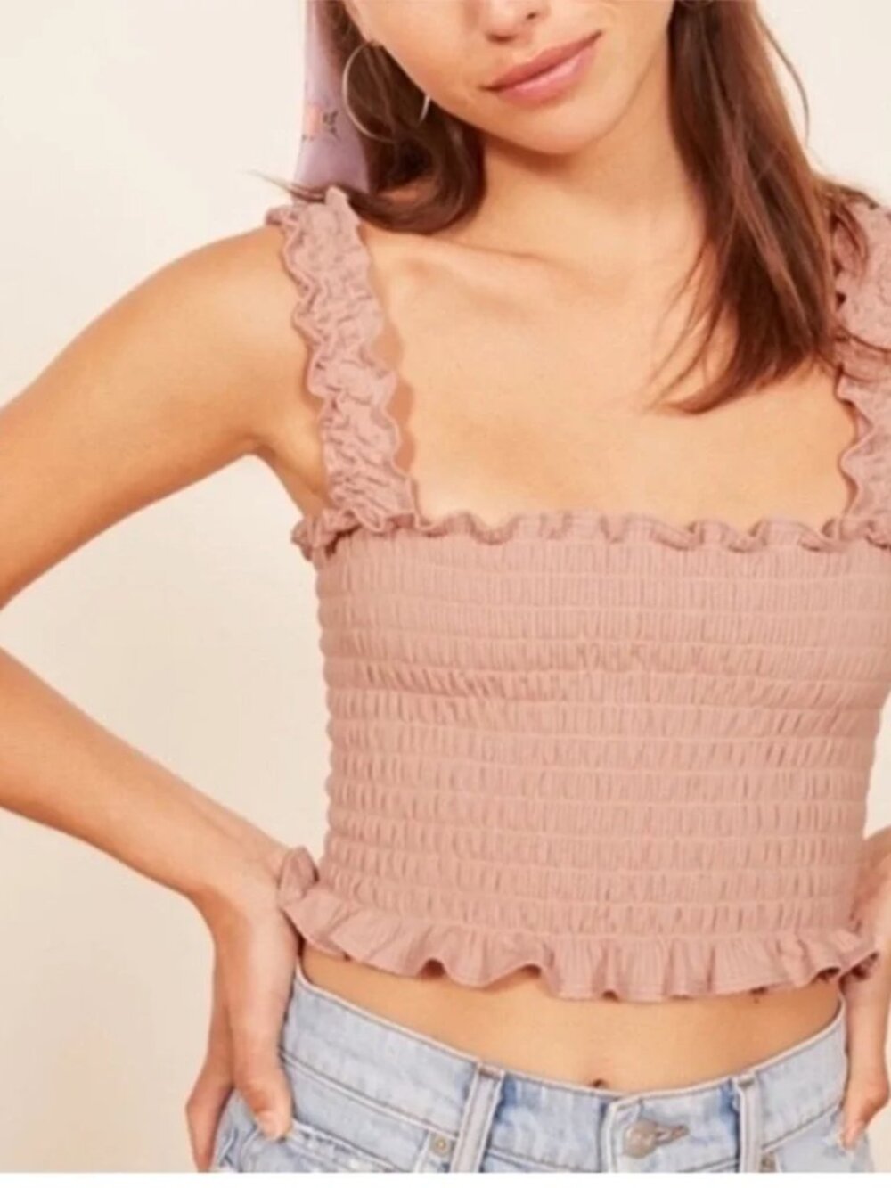 Reformation Ruched Smocked blush Pink Romantic Summer Top